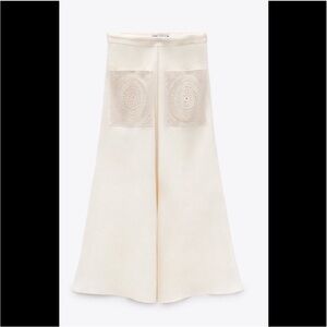Zara Cream A-Line Skirt with Crochet Pocket Panels